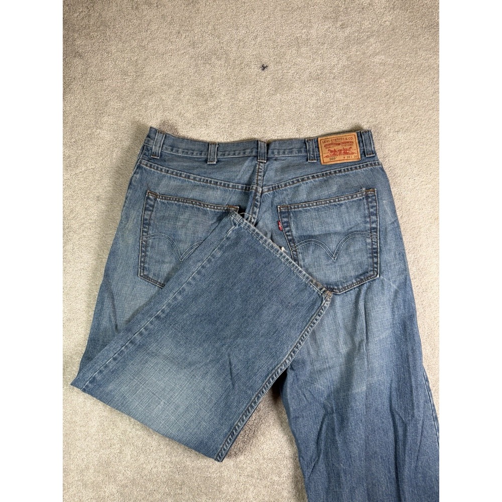 Levis 569 Jeans Mens 38x30 Blue Wash Loose Fit Classic Straight Leg Wide Denim